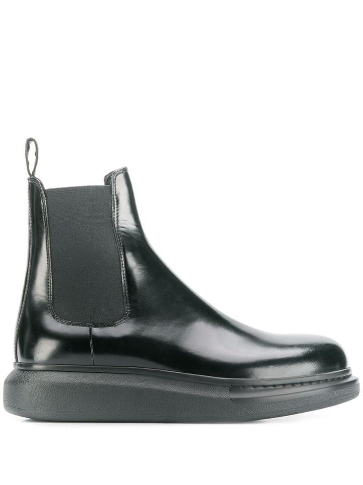 Alexander Mcqueen Slip-on Leather Boots - Black