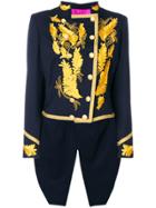 La Condesa Gold Embroidered Military Jacket - Blue