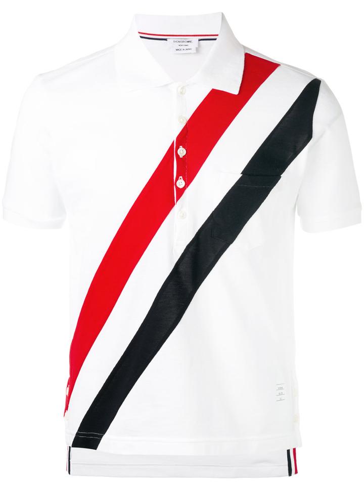 Thom Browne Diagonal Stripe Polo Shirt, Men's, Size: 0, White, Cotton
