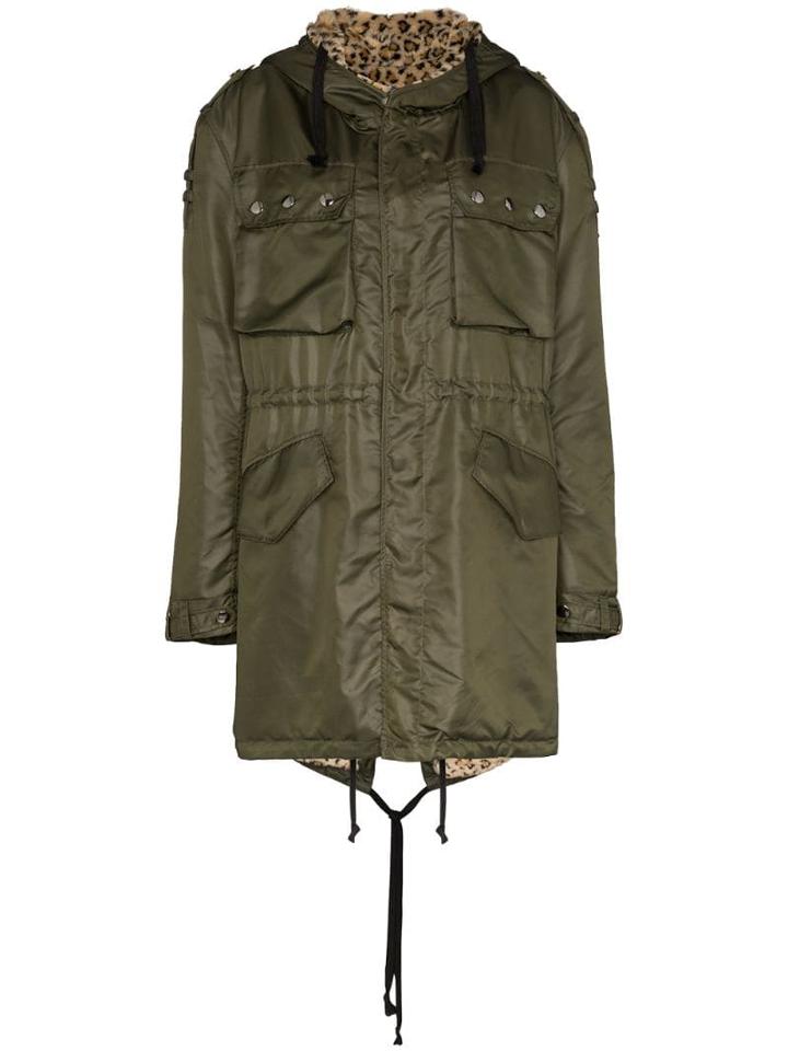 Faith Connexion Leopard-lined Parka Coat - Green