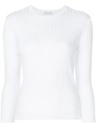 Estnation - Ribbed Round Neck Sweater - Women - Cotton - 38, White, Cotton