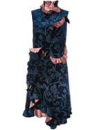 Lanvin Ruffled Paisley Pattern Dress, Women's, Size: 38, Blue, Viscose/cotton/silk