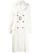 Alexander Mcqueen Ruffled Detail Belted Trench Coat - White