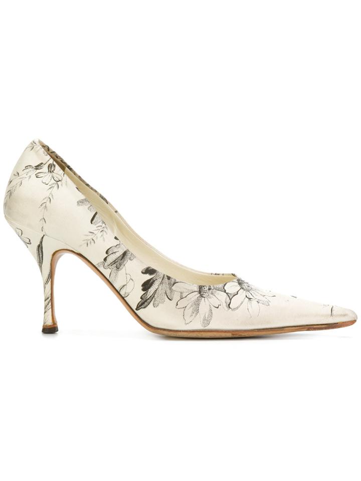 Prada Vintage Pointed Floral Pumps - White