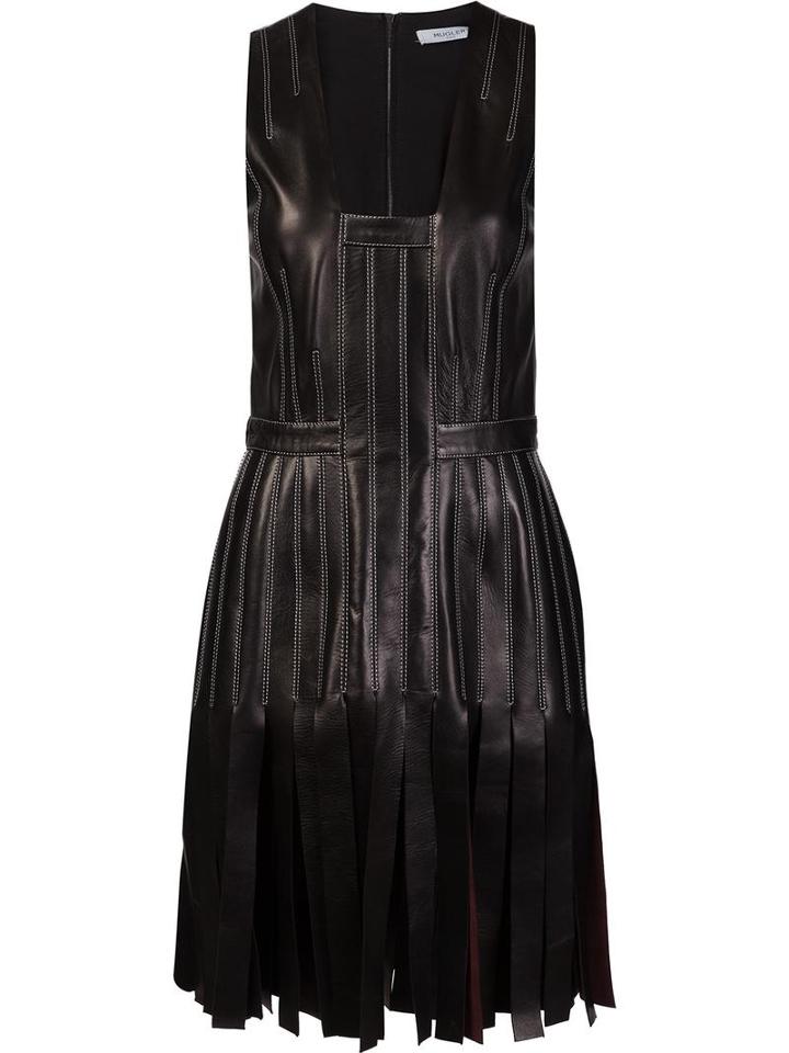 Mugler Fringed Sleeveless Dress, Women's, Size: 38, Brown, Leather