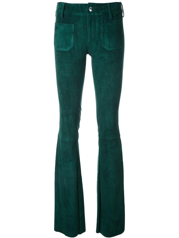 The Seafarer Suede Flared Trousers, Women's, Size: Medium, Green, Leather