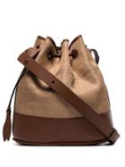 Hunting Season Large Raffia Drawstring Bucket Bag - Brown