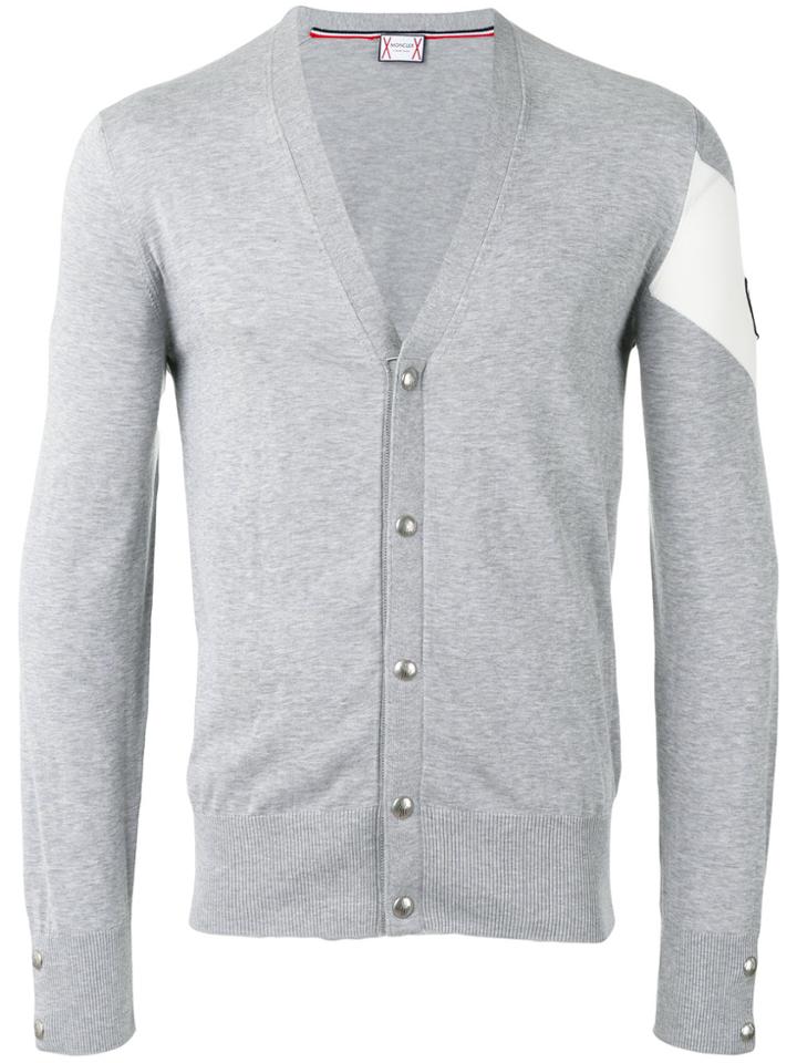 Moncler Gamme Bleu Knit Patch Sleeve Cardigan - Grey