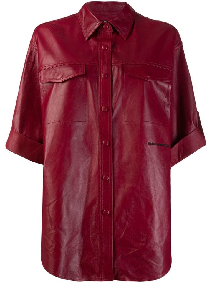 Karl Lagerfeld Leather Shirt Jacket - Red