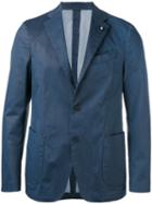 Lardini Two Button Blazer, Men's, Size: 52, Blue, Cotton/polyester/spandex/elastane