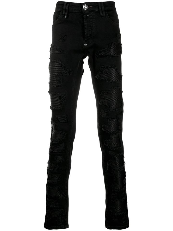 Philipp Plein Super Straight Destroyed Jeans - Black