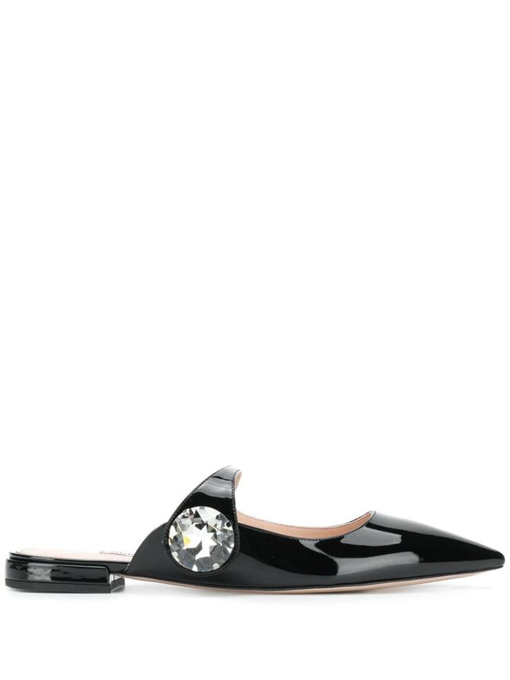 Miu Miu Embellished Strap Slippers - Black