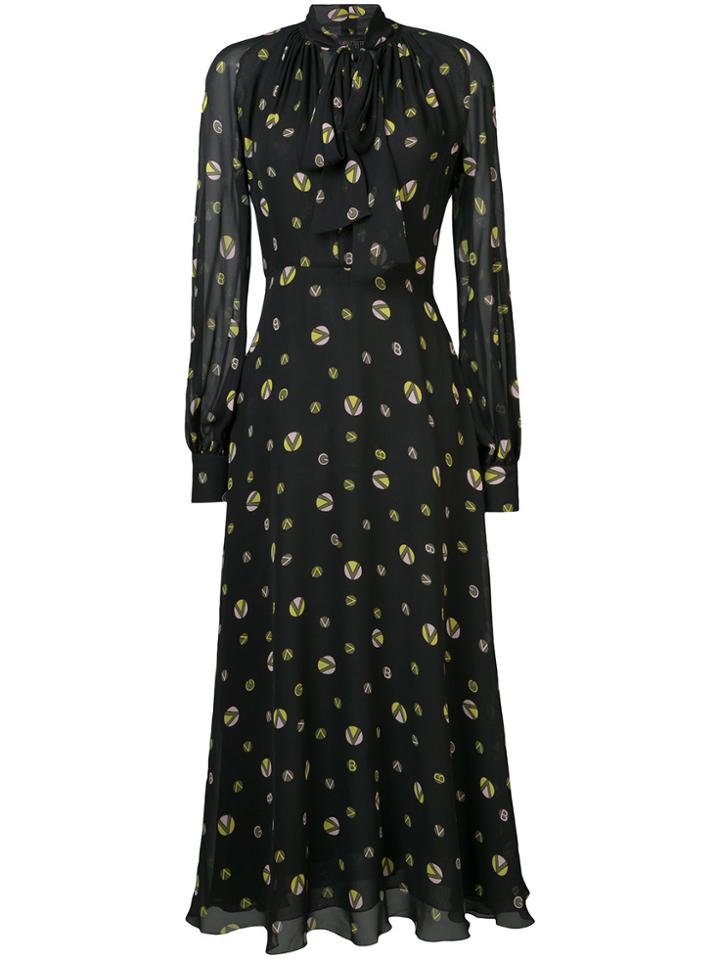 Giambattista Valli Printed Tie Neck Dress - Black