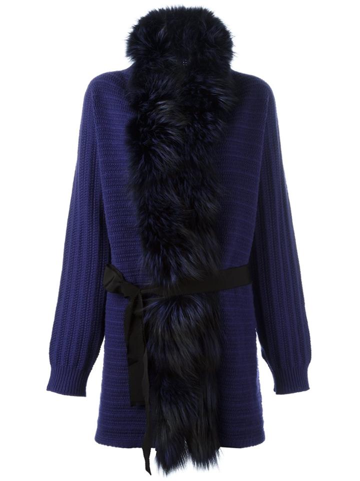 Blumarine Fur-trimmed Cardigan - Blue