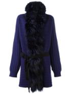 Blumarine Fur-trimmed Cardigan - Blue