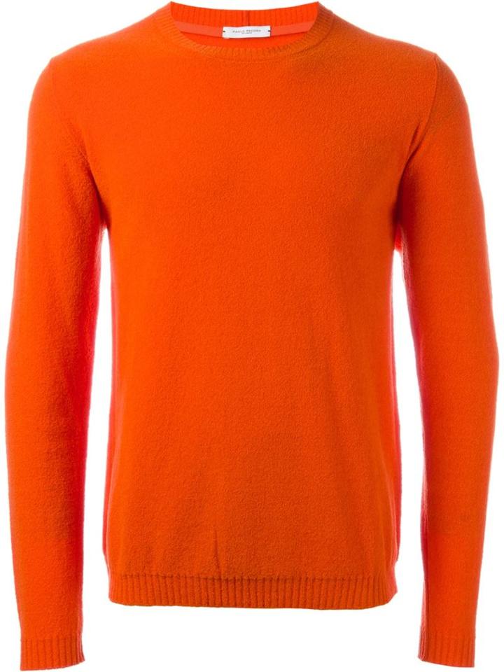Paolo Pecora Round Neck Sweatshirt, Men's, Size: M, Yellow/orange, Cotton/polyamide