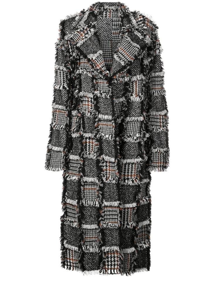 Oscar De La Renta Frayed Check Print Coat - Black