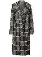 Oscar De La Renta Frayed Check Print Coat - Black
