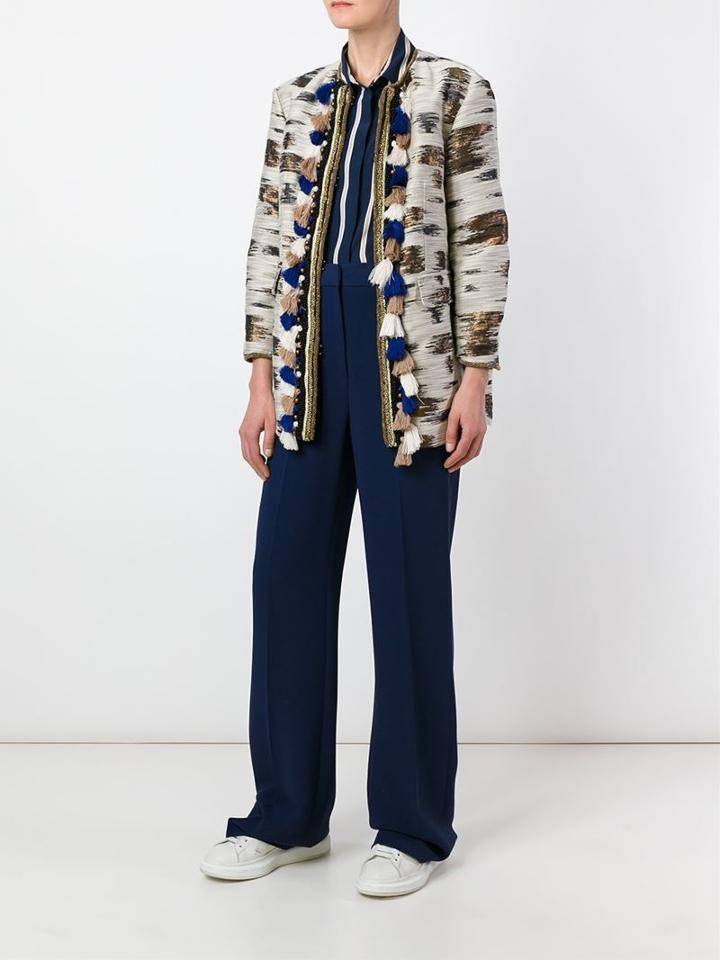 Bazar Deluxe Pom-pom Trim Jacquard Coat