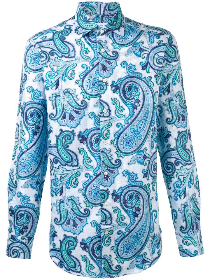 Etro Gingham Paisley Print Shirt, Men's, Size: 41, Blue, Cotton