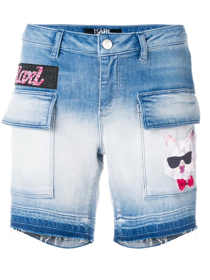 Karl Lagerfeld Patch-appliqué Denim Shorts - Blue