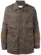 Fashion Clinic Timeless - Embroidered Sleeve Field Jacket - Men - Cotton/spandex/elastane/metal - 48, Green, Cotton/spandex/elastane/metal