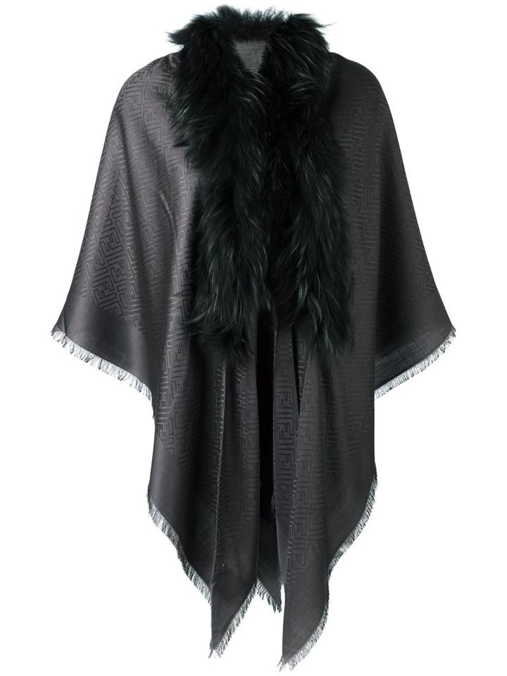 Fendi Raccoon Fur Trim Scarf, Women's, Grey, Silk/wool/raccoon Dog