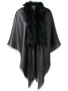 Fendi Raccoon Fur Trim Scarf, Women's, Grey, Silk/wool/raccoon Dog