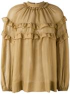 No21 - Ruffle Blouse - Women - Silk/cotton - 44, Nude/neutrals, Silk/cotton