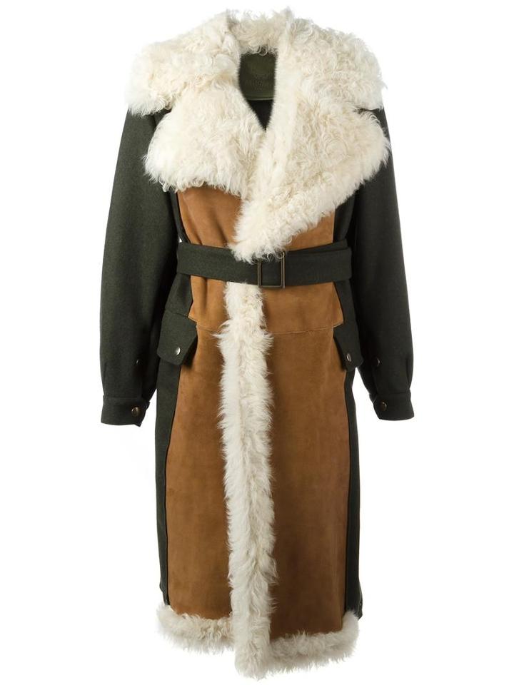 Mr & Mrs Italy Belted Mid Coat, Women's, Size: 40, Green, Cotton/lamb Skin/polyamide/virgin Wool