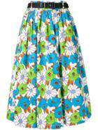 Prada Belted Floral Skirt - Blue