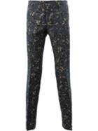 Dries Van Noten Jacquard Skinny Trousers, Men's, Size: 48, Blue, Cotton/linen/flax