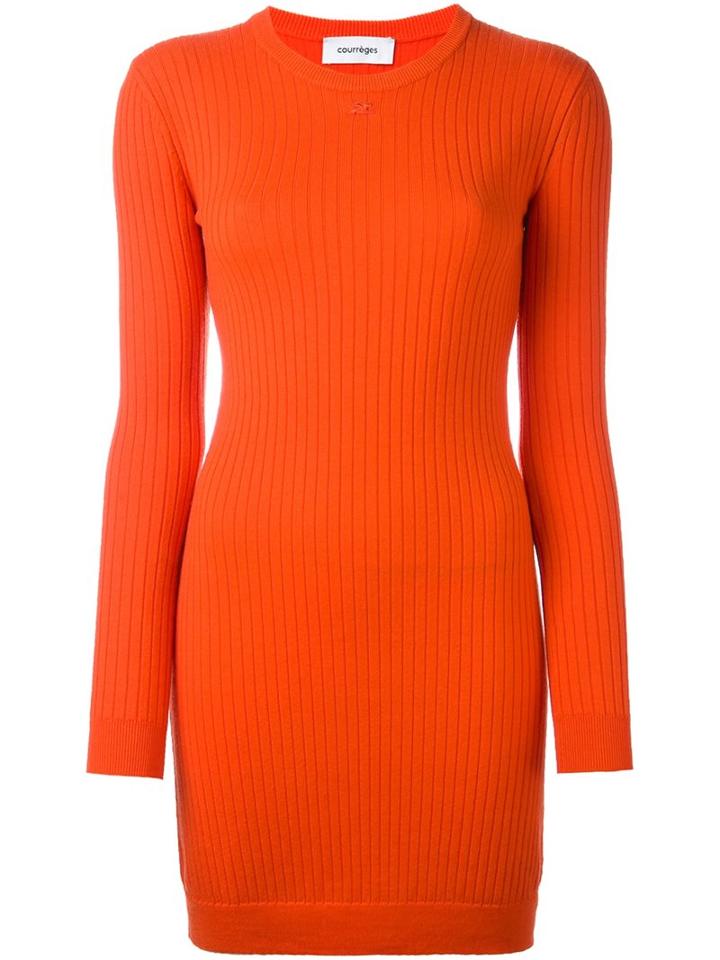 Courrèges Round Neck Ribbed Dress, Women's, Size: 3, Red, Merino