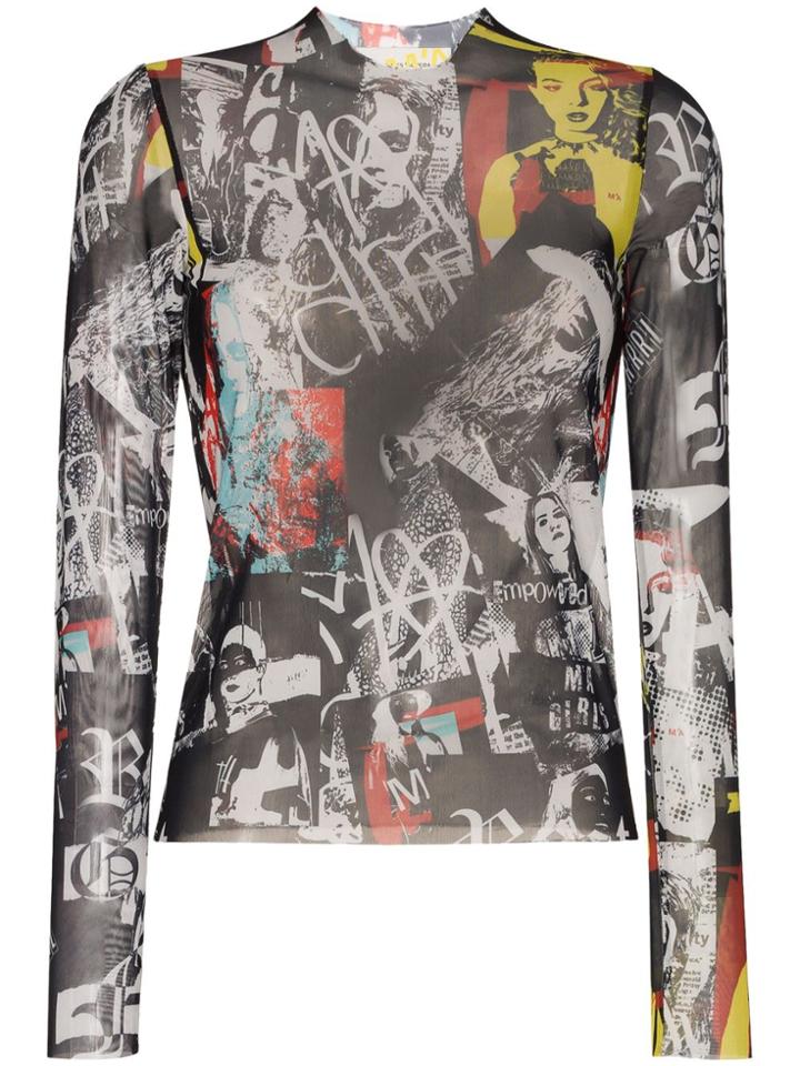 Marques'almeida Graphic-print Mesh Top - Printed Riot Girl
