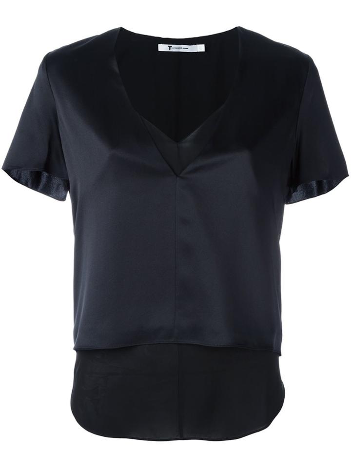 T By Alexander Wang Satin Overlay Top - Black