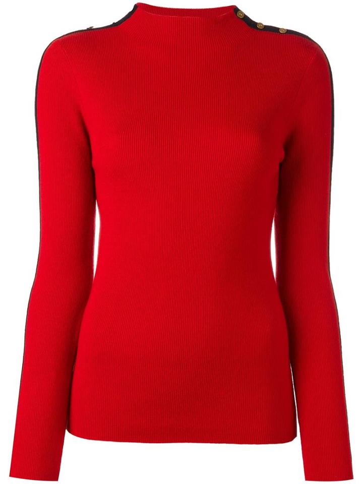Tory Burch 'sardy' Stripe Detail Sweater, Women's, Size: Xs, Red, Merino