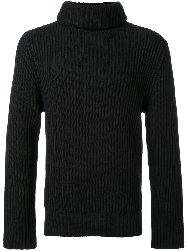 Christian Dada Turtleneck Ribbed Sweater, Men's, Size: 46, Black, Wool