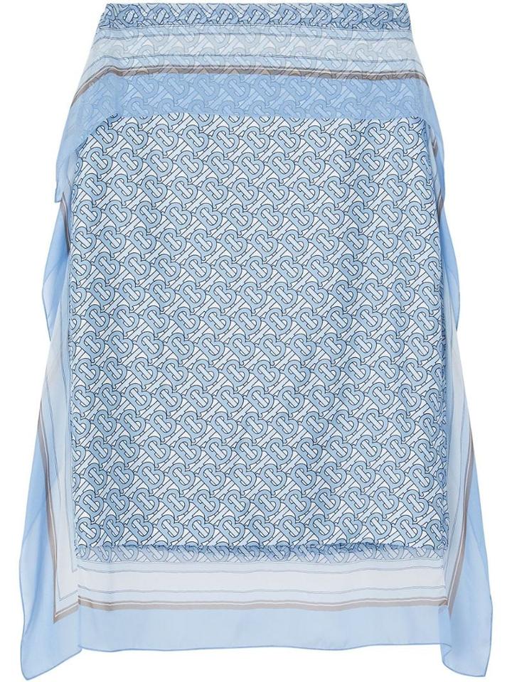 Burberry Scarf Detail Monogram Print Silk Pencil Skirt - Blue