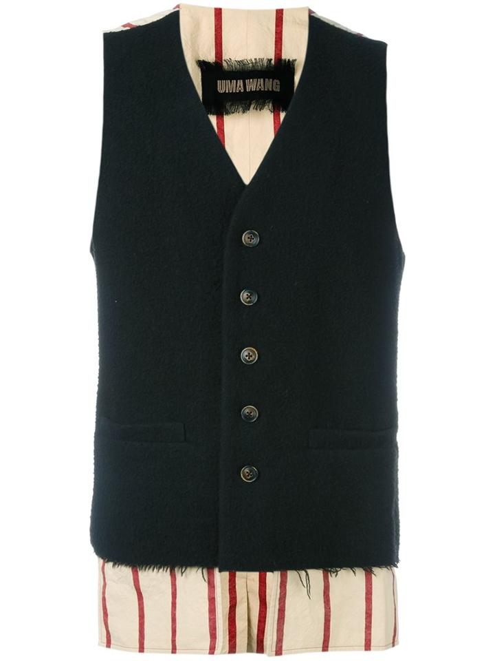 Uma Wang Button Down Waistcoat, Men's, Size: Small, Black, Cotton/linen/flax/polyamide/wool