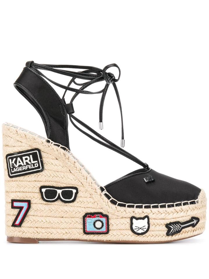 Karl Lagerfeld Patched High Wedge Sandals - Black