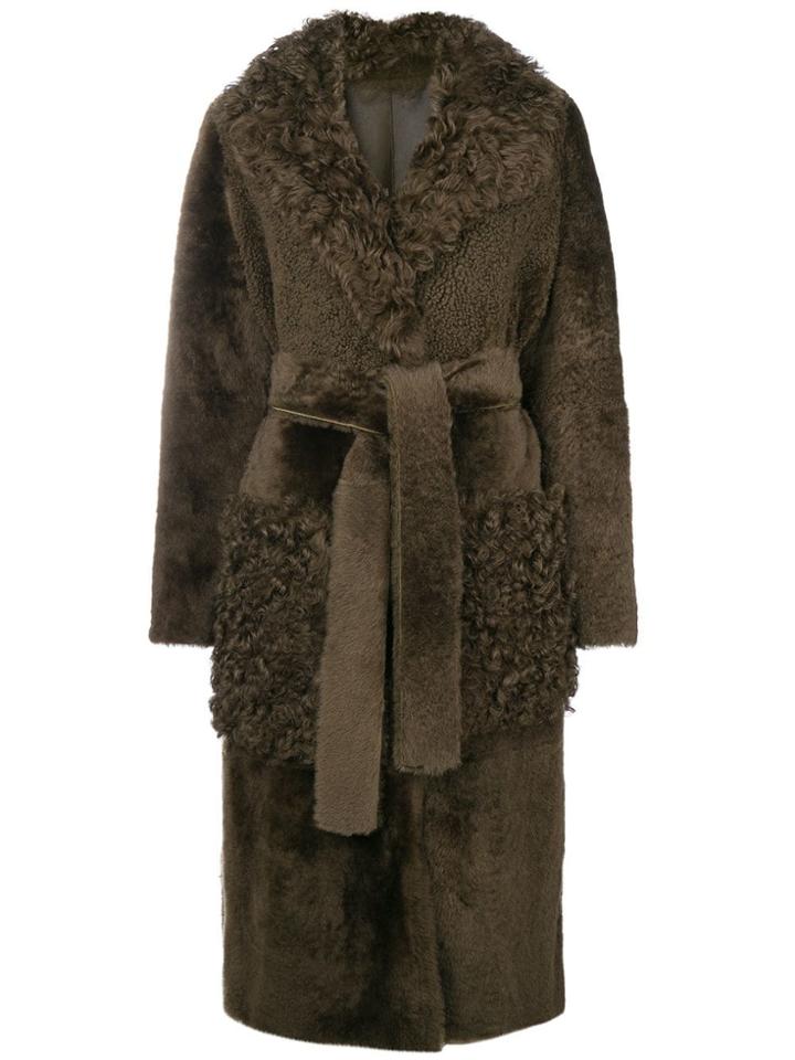 Yves Salomon Long Shearling Coat - Green
