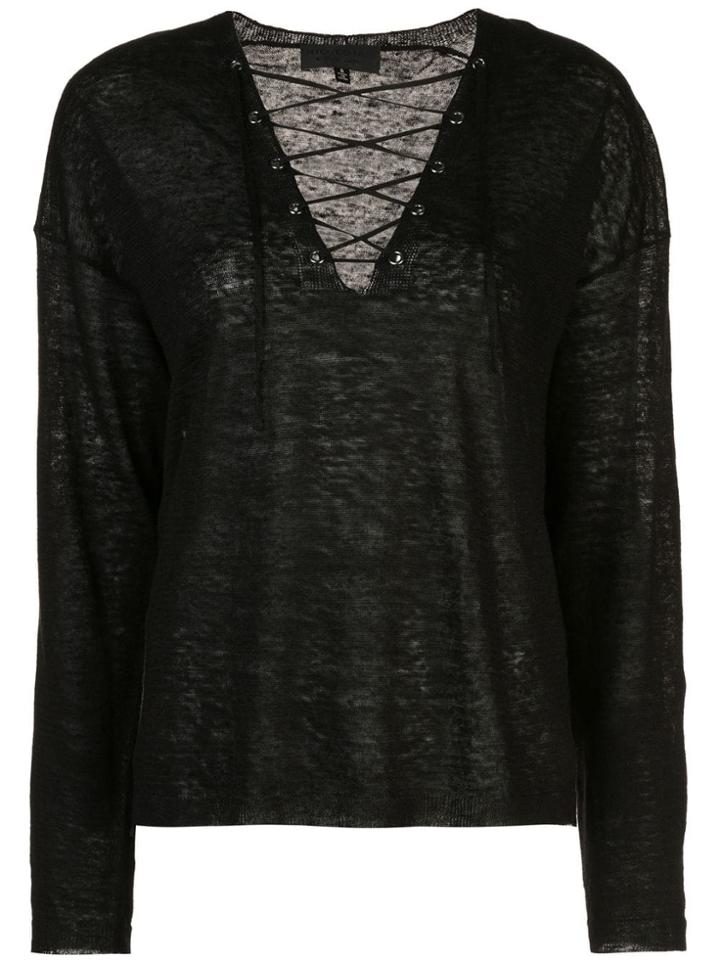 Nili Lotan Front Straps Knit Top - Black