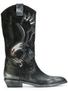 Fausto Zenga Eagle Embroidered Cowboy Boots - Black