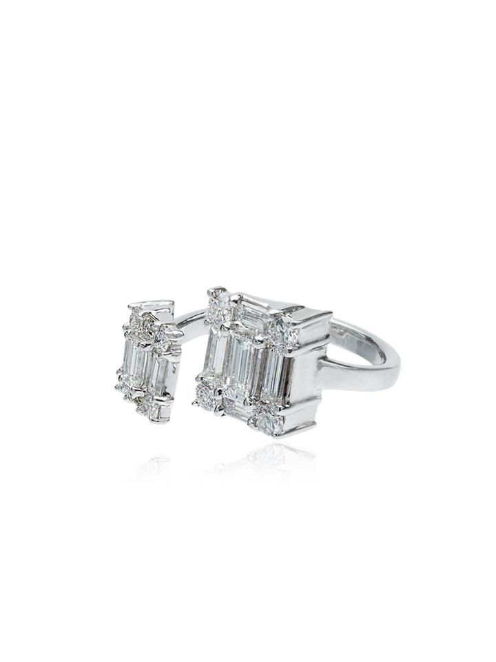 Mindi Mond 18k White Gold Clarity Open Dual Cube Diamond Ring -