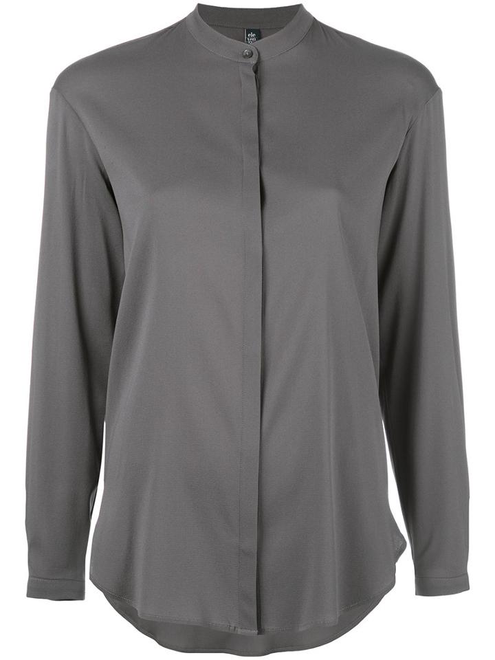 Eleventy Band Collar Shirt, Women's, Size: 44, Grey, Silk/spandex/elastane