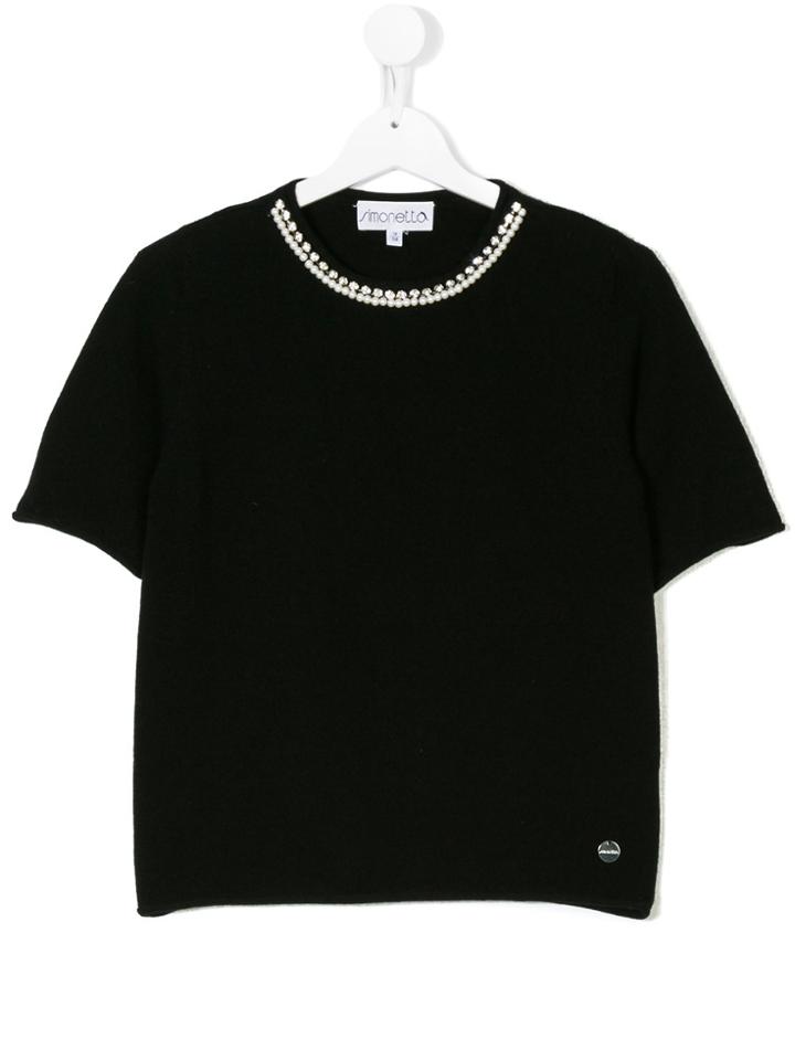 Simonetta Cashmere Embellished Top - Black
