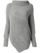 Stella Mccartney - Asymmetric Turtleneck Knit - Women - Virgin Wool - 40, Grey, Virgin Wool