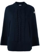 Moncler Cable Knit Cape Jumper, Women's, Size: Medium, Blue, Virgin Wool