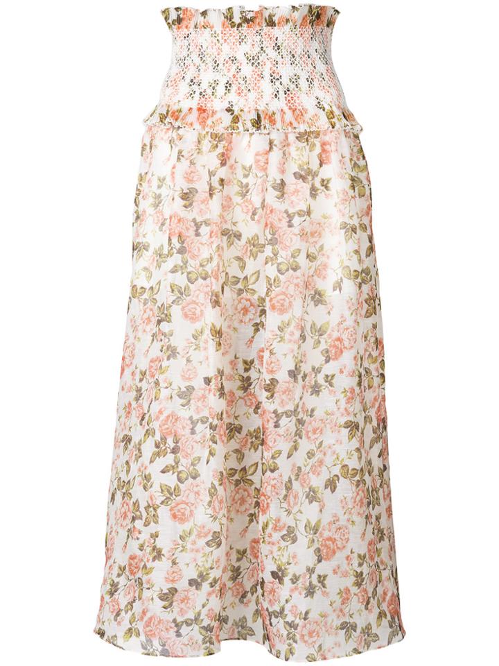 Zimmermann Floral Ruched Skirt - Nude & Neutrals