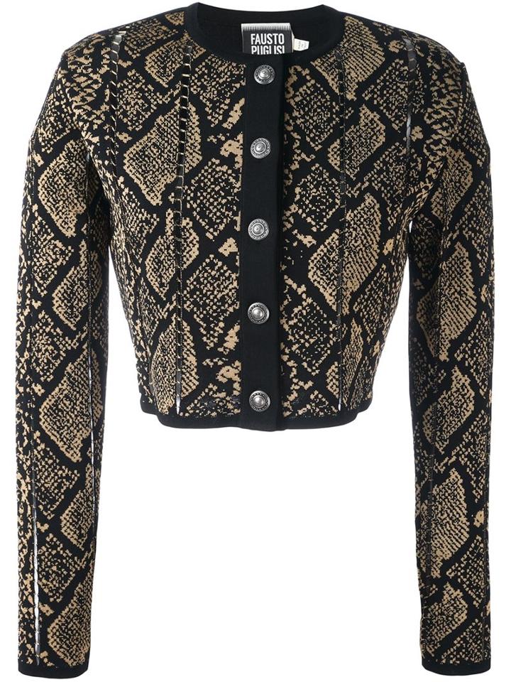 Fausto Puglisi Snake Print Effect Cardigan, Women's, Size: 42, Black, Viscose/polyester/polyamide
